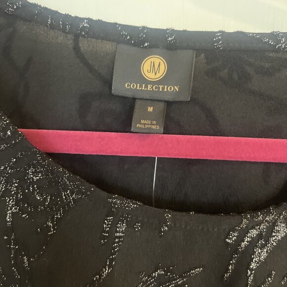 NEW NWT JM Collection Medium Sparkly Silver Black Formal Blouse Shirt Top Dinner - Picture 3 of 11
